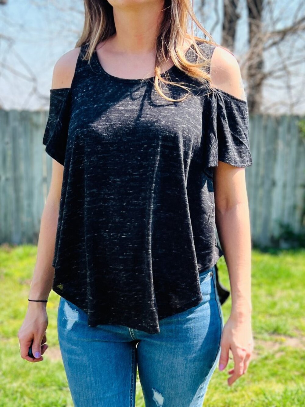 Black Cold Shoulder Top